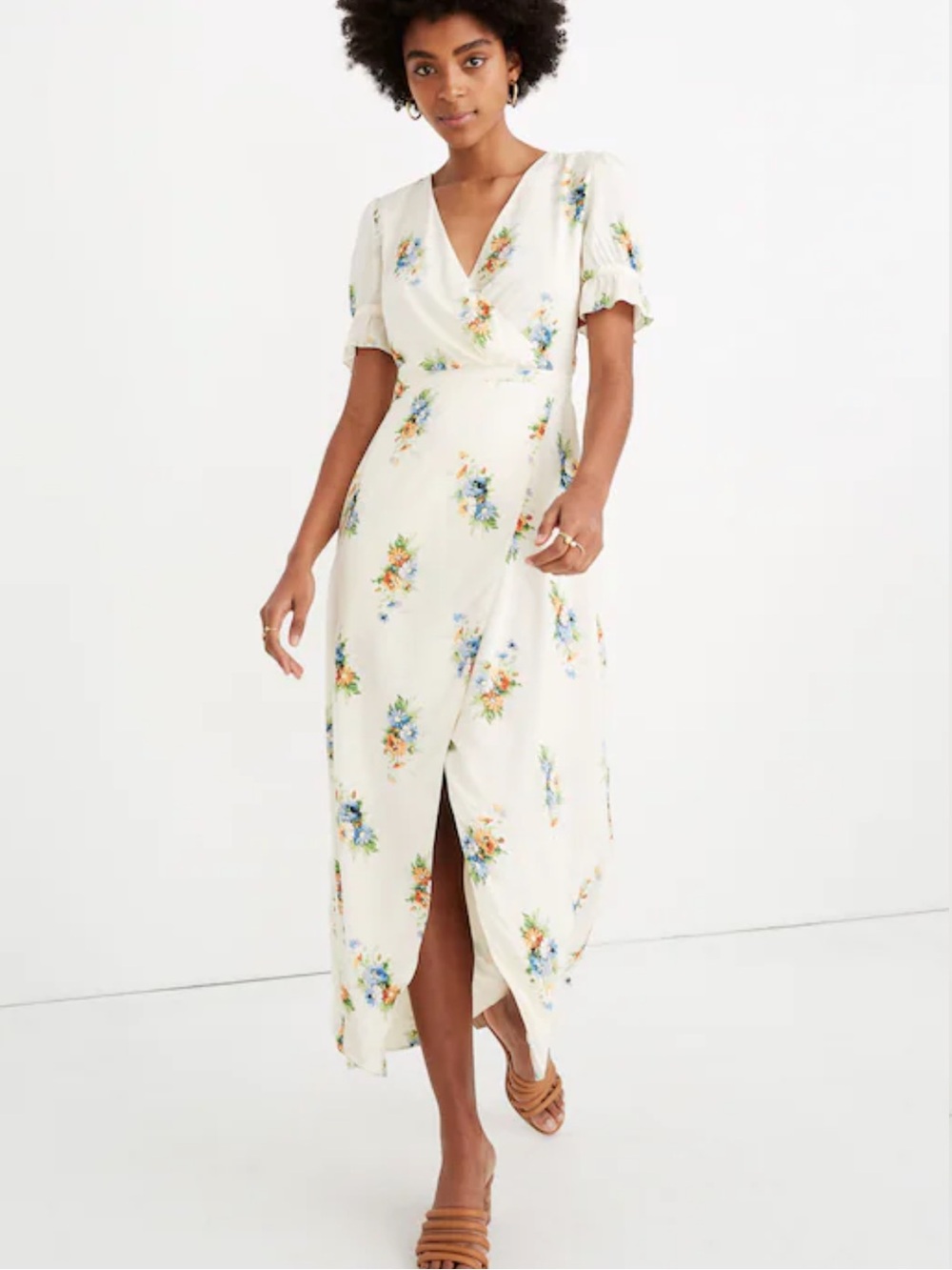 NWT Madewell Ruffle Sleeve Maxi Dress 2P Cottage Corsage Floral Faux Wrap Boho